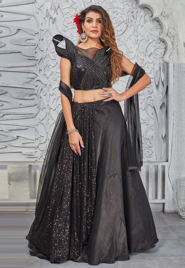 Black Silk Designer Lehenga