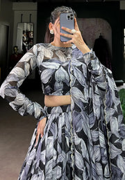 Black Silk Floral print Lehenga choli