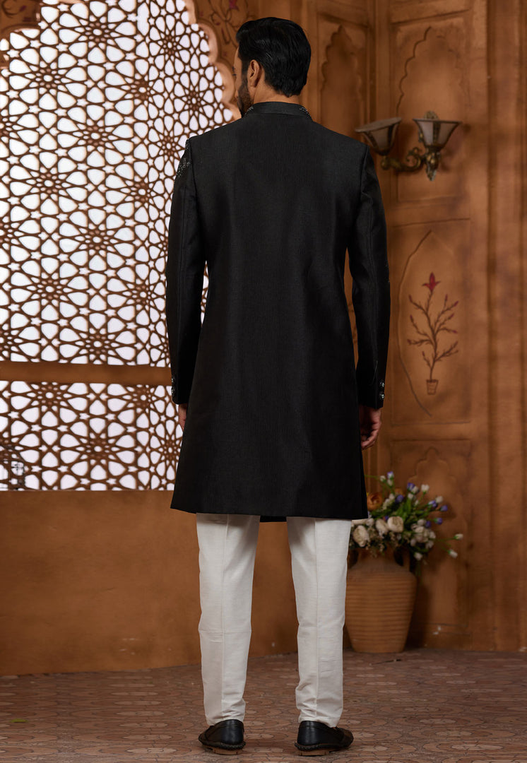 Black Silk Indo Western Sherwani