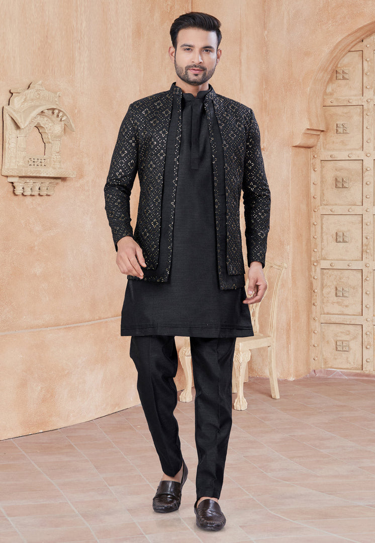 Black Silk Indo Western Suit