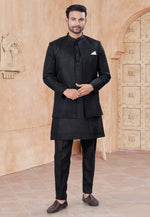 Load image into Gallery viewer, Black Silk Indo Western Suit
