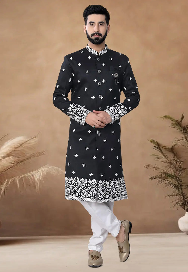 Black Silk Indo Western Suit