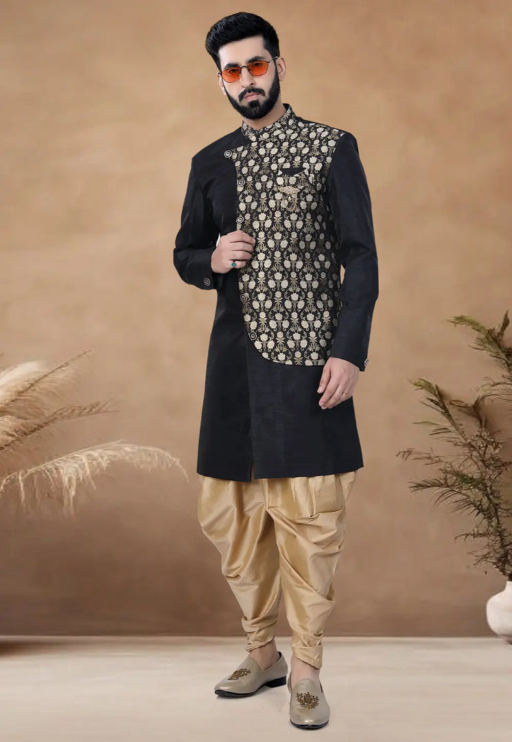 Black Silk Indo Western Suit