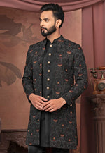 Load image into Gallery viewer, Black Silk Jacket Style Sherwani
