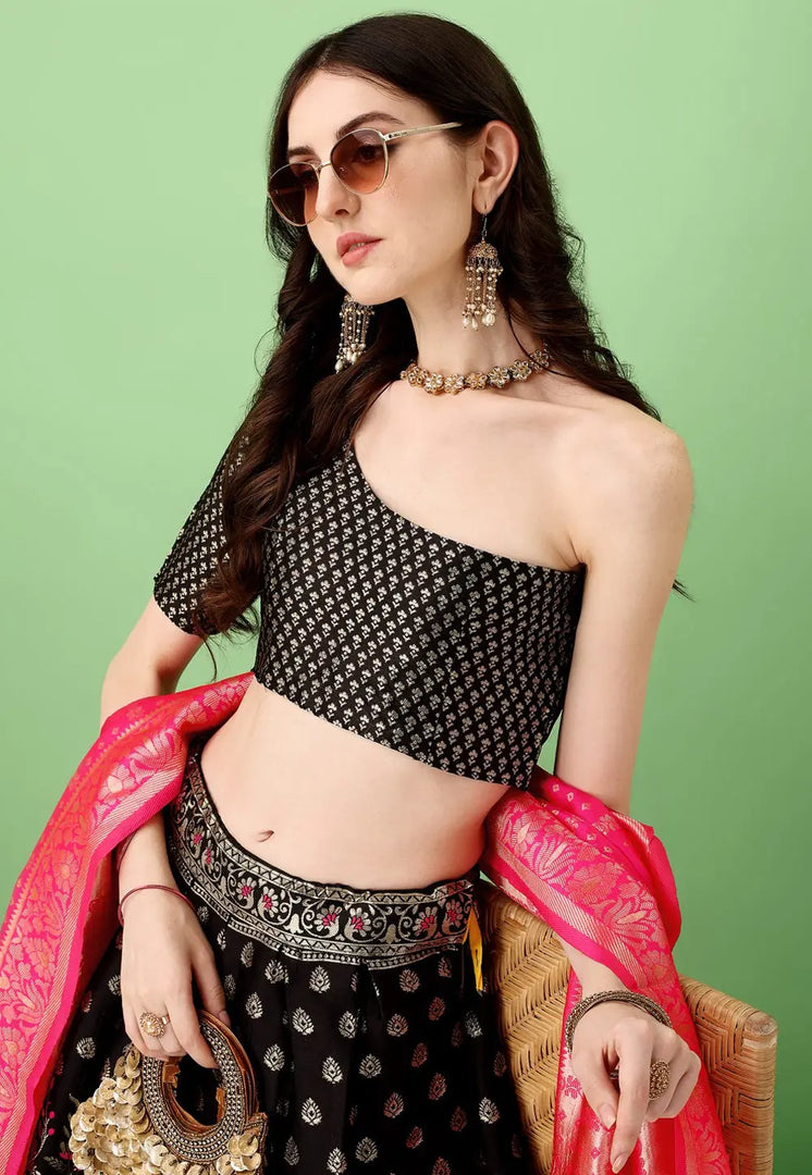 Black Silk Jacquard Lehenga Choli