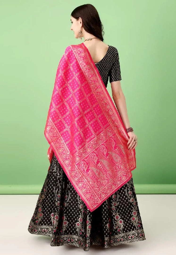 Black Silk Jacquard Lehenga Choli