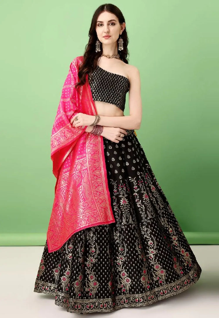 Black Silk Jacquard Lehenga Choli