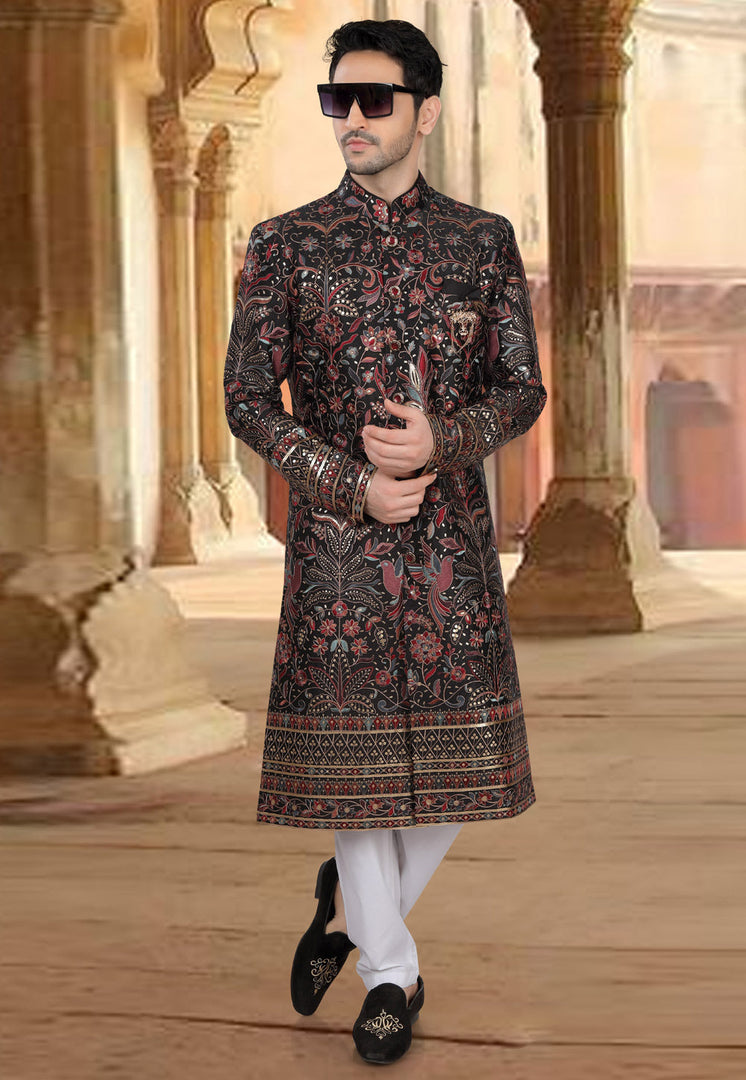 Black Silk Pakistani Sherwani