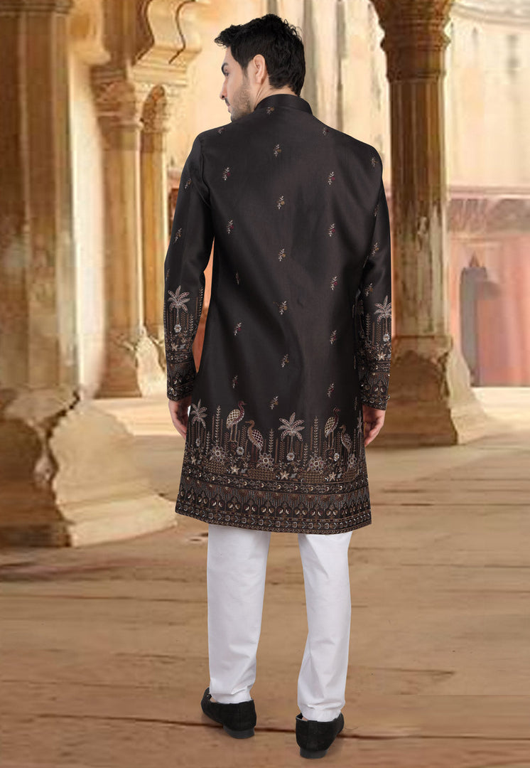 Black Silk Pakistani Sherwani