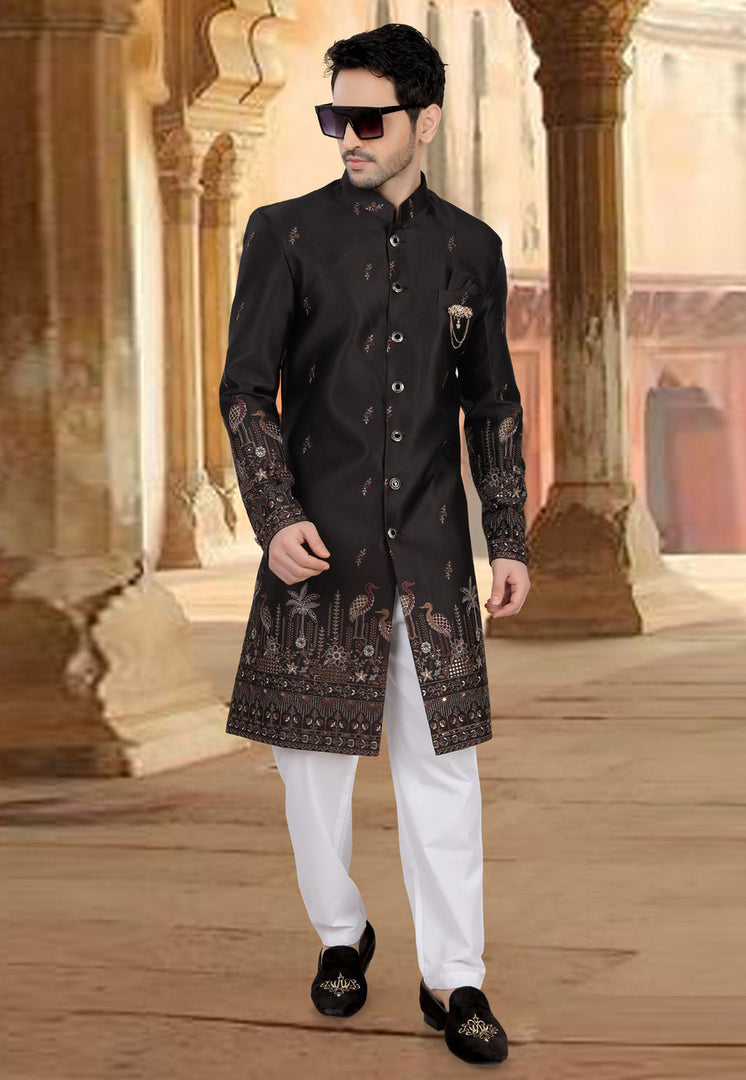 Black Silk Pakistani Sherwani