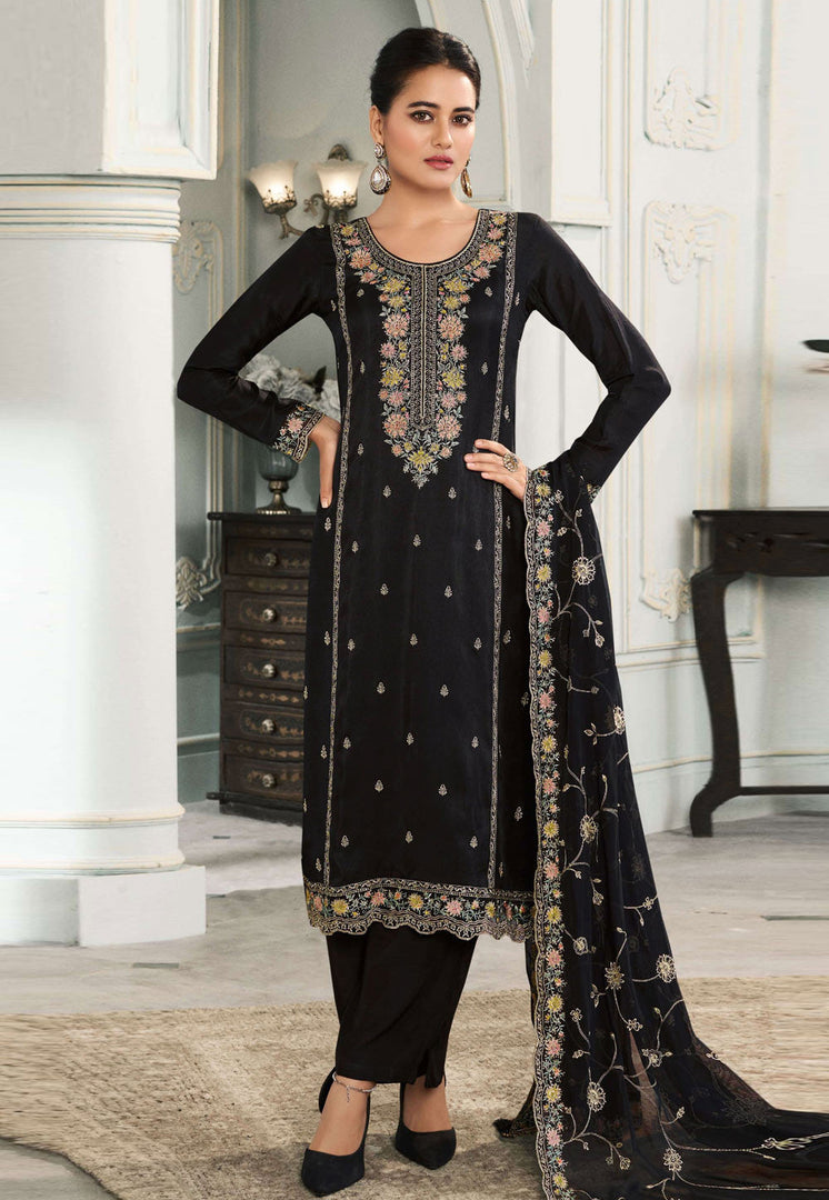 Black Silk Pakistani Suit