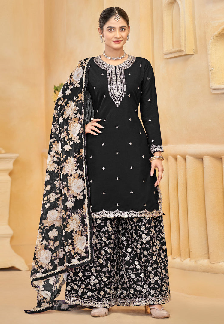 Black Silk Palazzo Suit