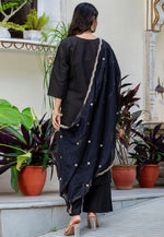 Load image into Gallery viewer, Black Silk Readymade Palazzo Suit
