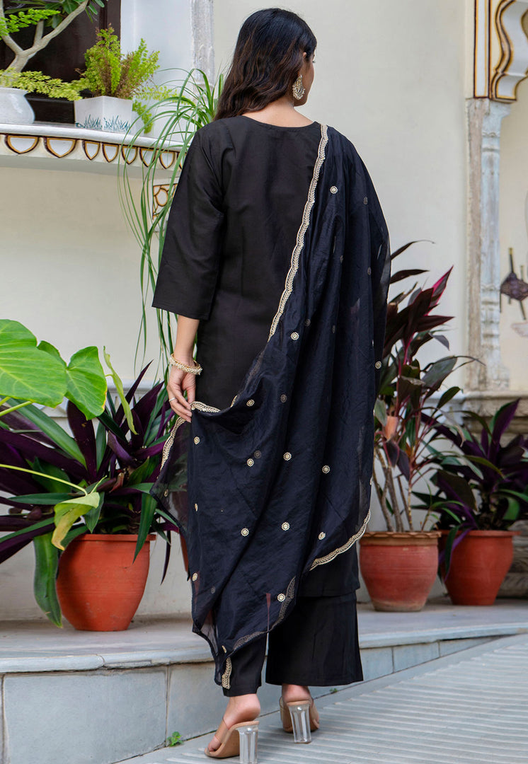 Black Silk Readymade Palazzo Suit