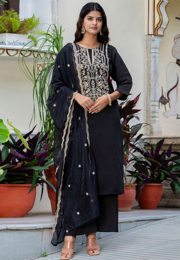 Black Silk Readymade Palazzo Suit