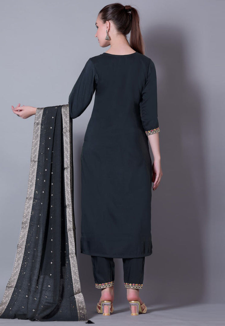 Black Silk Readymade Pant Style Suit