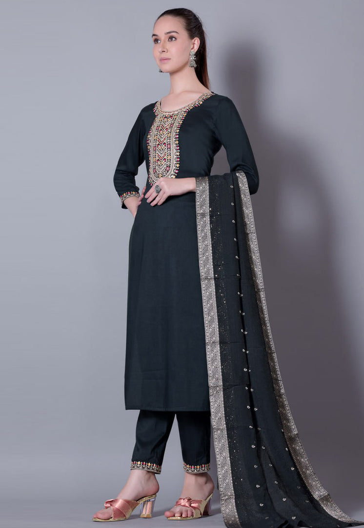 Black Silk Readymade Pant Style Suit