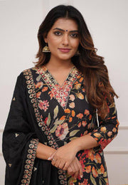 Black Silk Readymade Pant Style Suit