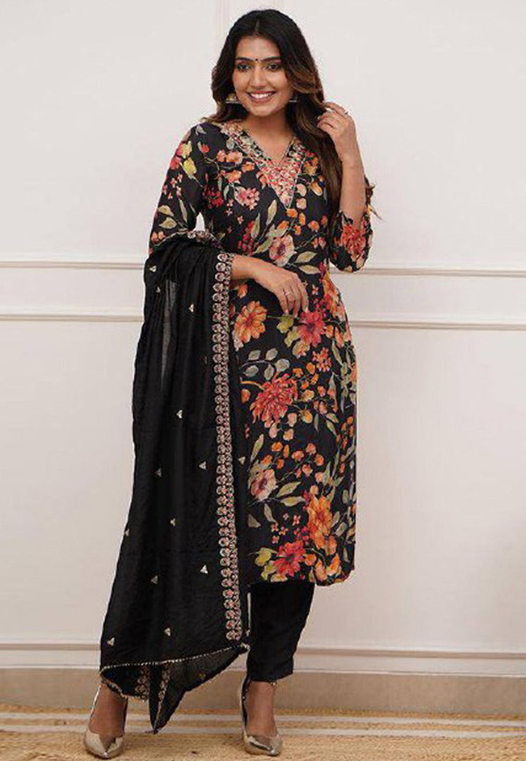 Black Silk Readymade Pant Style Suit