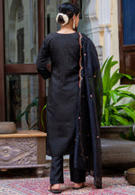 Load image into Gallery viewer, Black Silk Readymade Pant Style Suit
