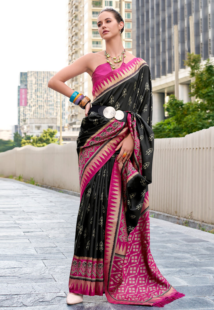 Black Silk Saree With Blouse