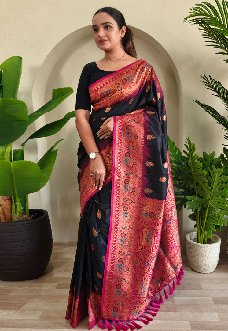 Black Silk Saree With Blouse