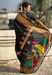 Black Silk Saree With Blouse