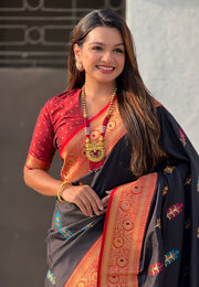 Black Silk Saree With Blouse