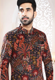 Black Suede Indo Western Suit