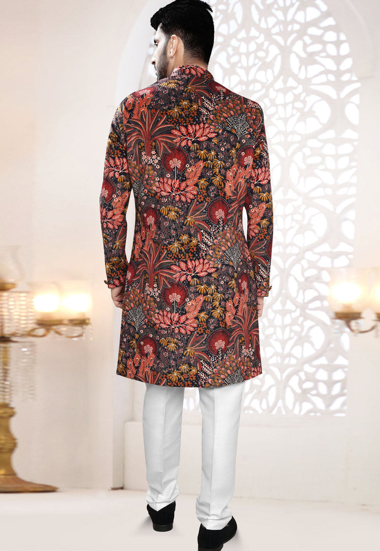 Black Suede Indo Western Suit