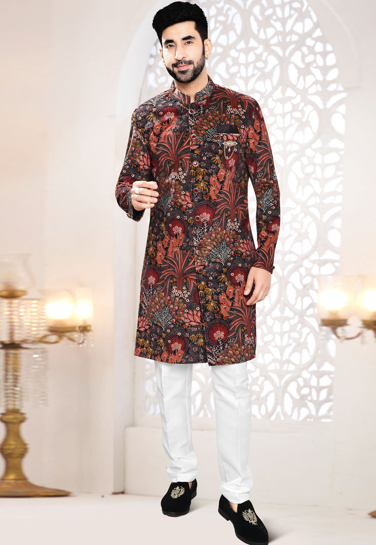 Black Suede Indo Western Suit
