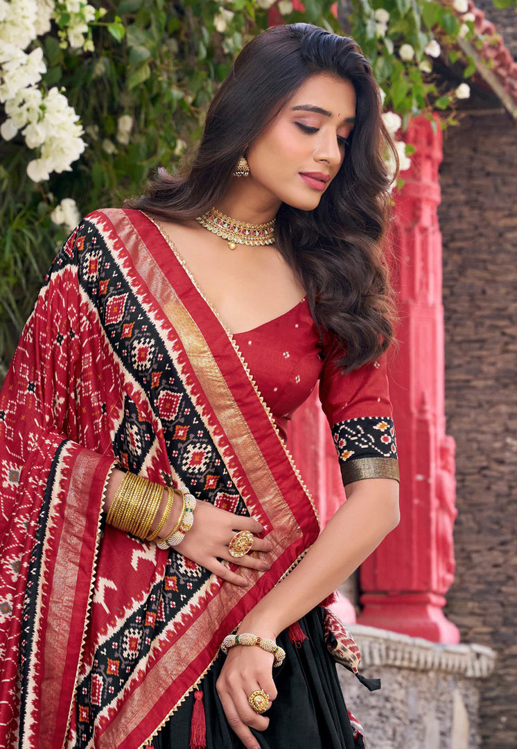 Black Tussar Silk Circular Lehenga Choli