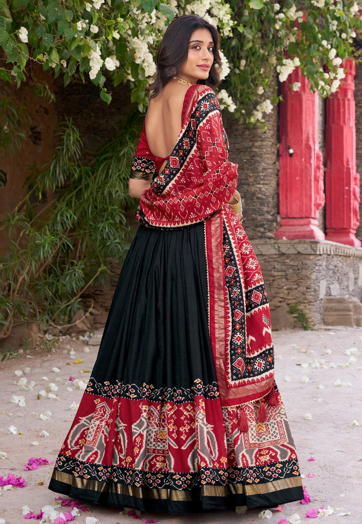 Black Tussar Silk Circular Lehenga Choli