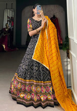 Load image into Gallery viewer, Black Tussar Silk Readymade Circular Lehenga Choli
