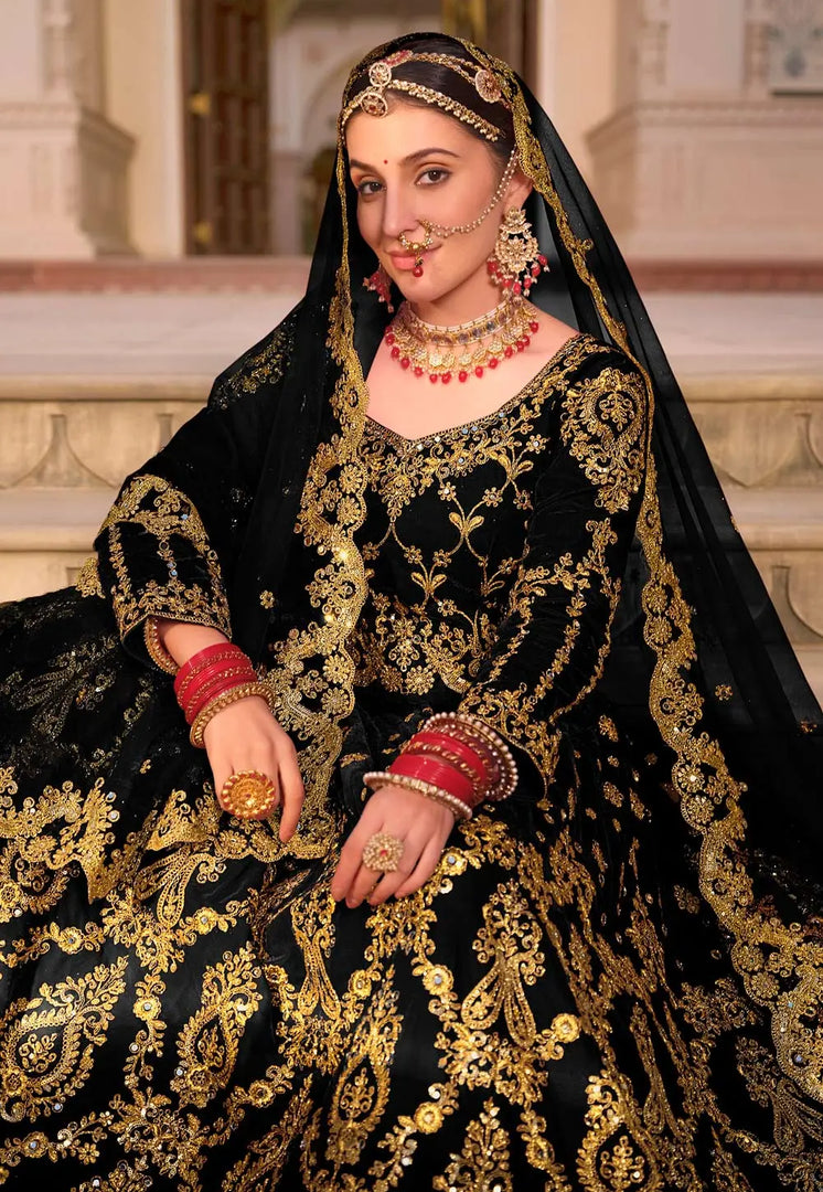 Black Velvet Bridal Lehenga Choli