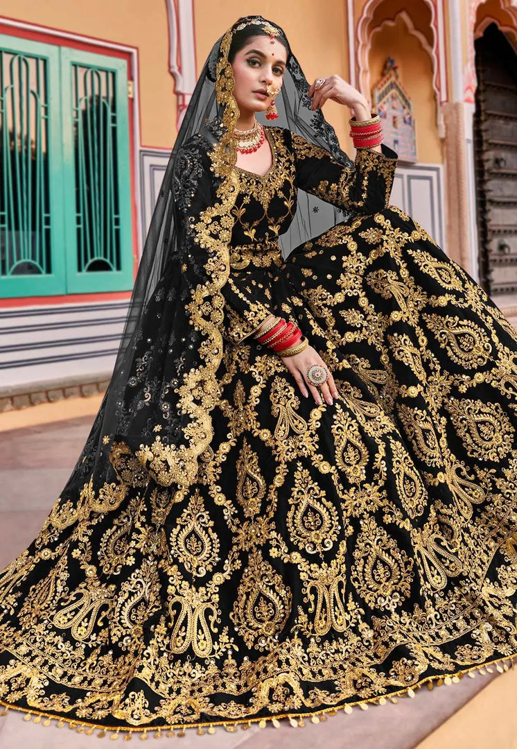 Black Velvet Bridal Lehenga Choli