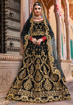 Load image into Gallery viewer, Black Velvet Bridal Lehenga Choli
