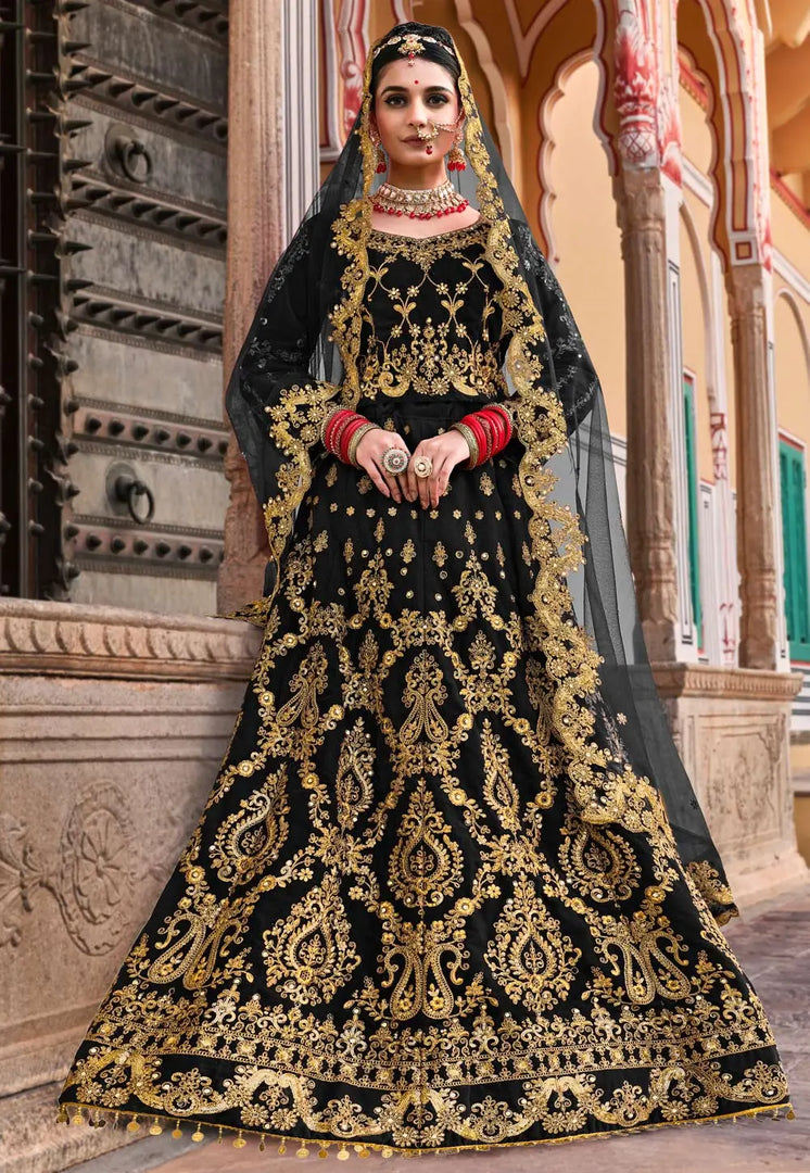 Black Velvet Bridal Lehenga Choli