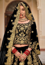 Load image into Gallery viewer, Black Velvet Bridal Lehenga Choli

