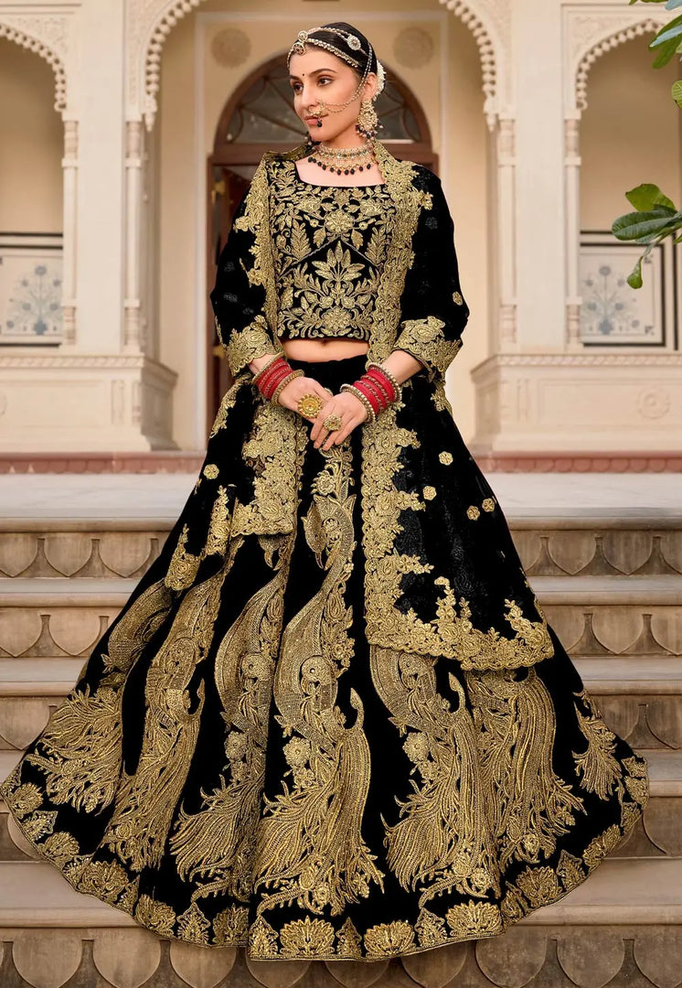 Black Velvet Bridal Lehenga Choli