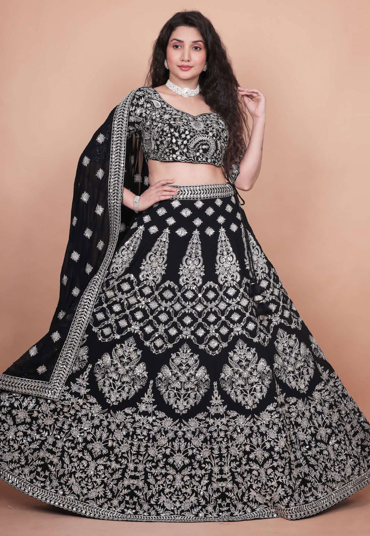 Black Velvet Circular Lehenga Choli