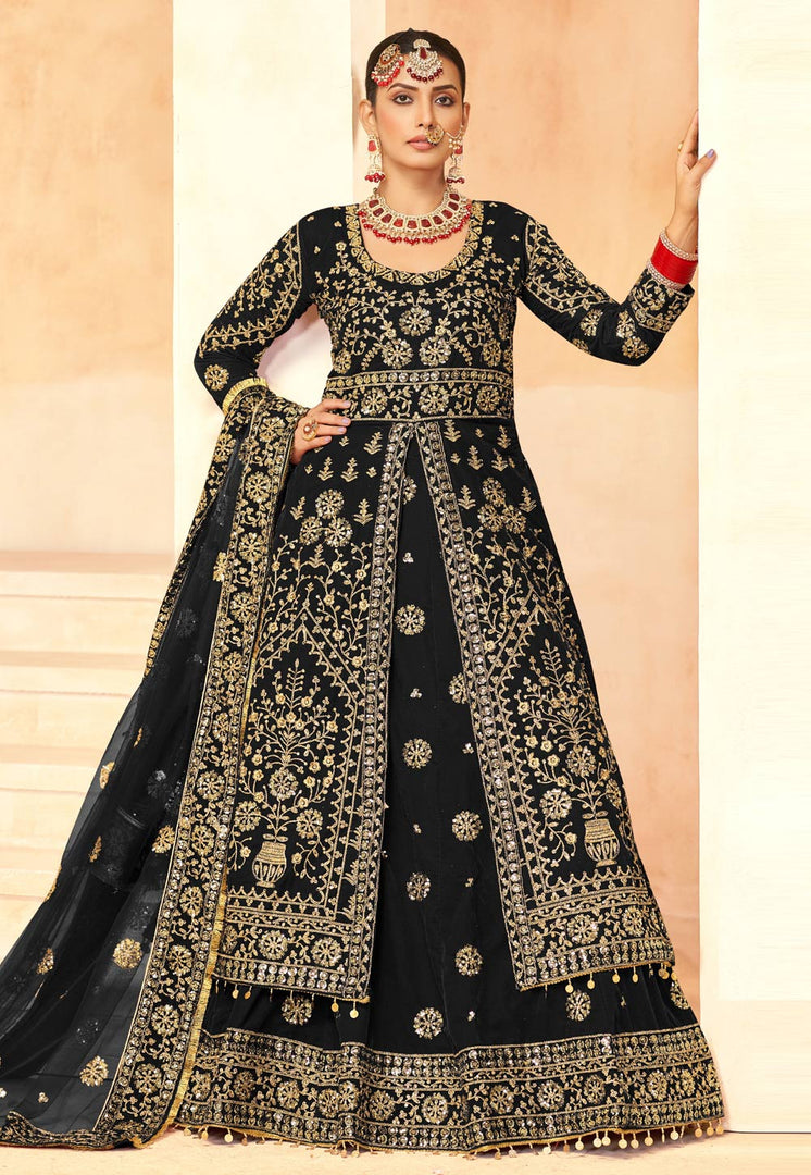 Black Velvet Indo Western Lehenga Choli