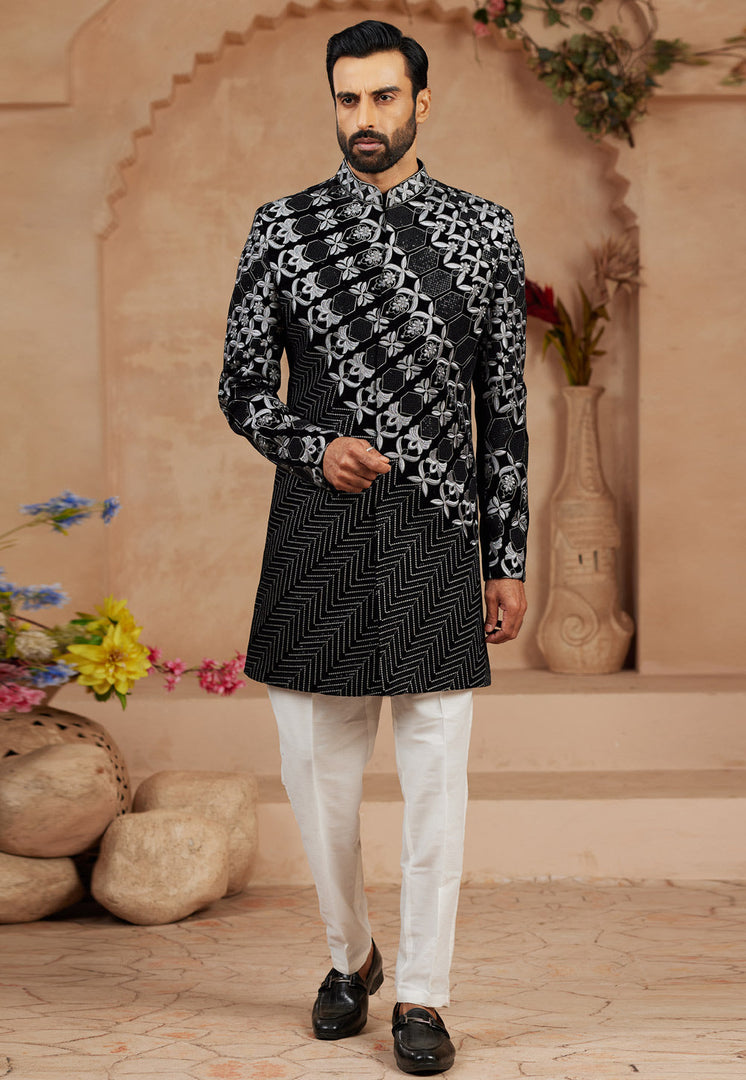 Black Velvet Indo Western Sherwani