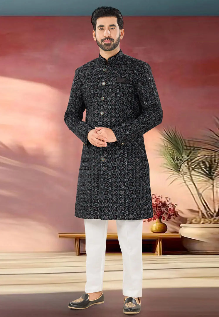 Black Velvet Indo Western Sherwani