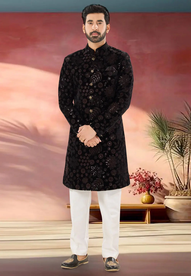 Black Velvet Indo Western Sherwani