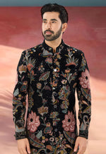 Load image into Gallery viewer, Black Velvet Indo Western Sherwani
