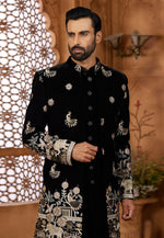Load image into Gallery viewer, Black Velvet Jacket Style Sherwani
