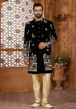 Load image into Gallery viewer, Black Velvet Jacket Style Sherwani
