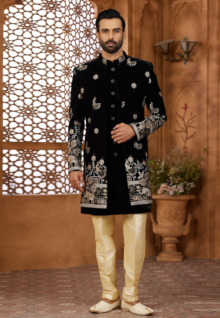 Black Velvet Jacket Style Sherwani