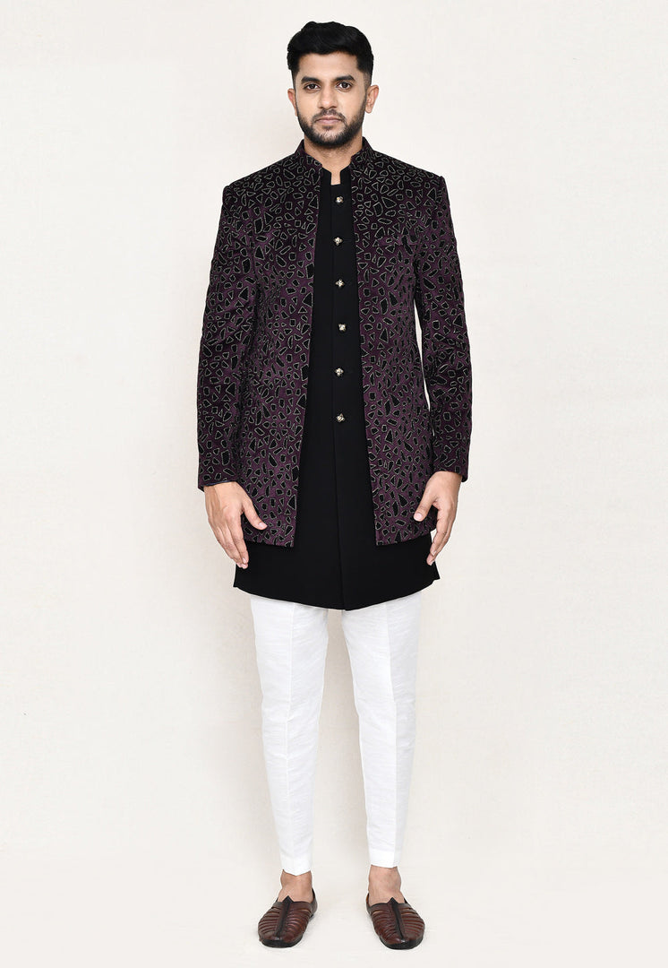 Black Velvet Jacket Style Sherwani